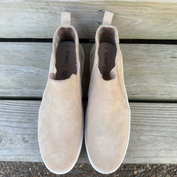 TOMS Suede Ankle Bootie Bryce Sneaker Flats Sand Slip On Rubber Outsole Natural - Picture 5 of 16